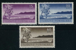 Turkey 1947 Mi 1196-1198 [NO GUM] International Grape And Wine Congress, Istanbul | Grapes And Istanbul Skyline, Flag - Used Stamps