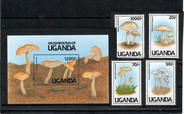 Uganda  1991 . Mushrooms.  4v.+ S/S - Ouganda (1962-...)