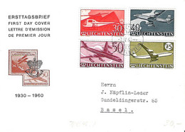 Liechtenstein 1960: LETZTE Flugpost-Marken Zu F 34-37 Mi 391-394 Yv PA 34-37 FDC ET-⊙ VADUZ 7.IV.60 (Zumstein CHF 45.00) - Aéreo