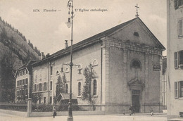 Fleurier Eglise Catholique  Lampadaire Hotel De La Couronne  Edit Bous Neuchatel  Vers Le Laureau Pouilly En Auxois - Neuchâtel