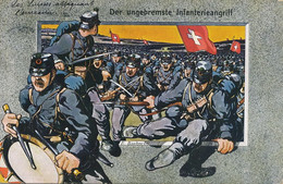 Der Ungebremste Infanterieangriff Signed E. Baehncke Art Card Les Suisses Attaquant L' Ennemi - Domat/Ems
