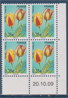 Coin Daté Préoblitéré N° 254 Flore, Fleurs, La Tulipe, (Tulipa Sp.) 0.38€ X4 Avec La Date 20.10.09 - 1989-2008