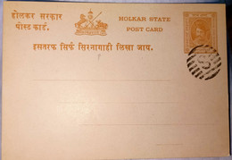 Princely State Holkar, Postal Stationery Card, India - Holkar