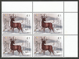 Kosovo 2021 Europa CEPT Endangered Wildlife Animals Fauna Roe Deer, Definitive Stamp In Corner Block Of 4 MNH - Kosovo