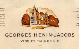 1950 ENTETE « GEORGES HENIN JACOBS» VIN ET EAU DE VIE Fronsac Gironde Et Lot Et Garonne V. Liste Des Domaines Viticoles - 1950 - ...