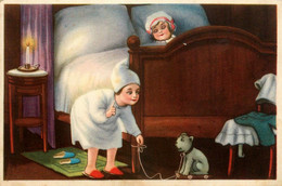Genre E. COLOMBO * CPA Illustrateur * Enfants Jeu Jouet * Chien Dog Chiot à Roulette * Bonnet De Nuit * Bougie - 1900-1949