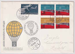 MiNr. 389 - 390, 392 Liechtenstein 1960 Aufd Ballonpostbeleg - Neuchatel Année Mondiale Du Réfugié 1960 - Air Post