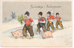 Boys In Dutch Costume, Windmill, Champignon, Pilze, Funghi, Toadstool, Porc, Schwein, Pig, Maiale, Cochon, Smoking - Año Nuevo