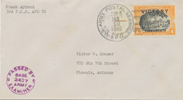 PHILIPPINEN 1945 1P Victory A Pra.-Feldpost-Zensur-Ersttagsbrief M Duplex-Stpl. "U.S ARMY POSTAL SERVICE / APO / JAN 19 - Filippine