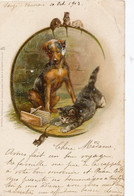 Chat Chiens Souris  Envoi De Sauzé Vaussais 1903  Raphael Tuck Un Mot à La Poste Cat Dog Mouse - Katten