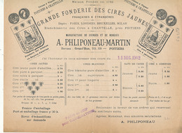 FA 2551 /FACTURE  PUB DEPLIANT   GRANDE FONDERIE DES CIRES JAUNES A. PHLIPONEAU -MARTIN  POITIERS - Droguerie & Parfumerie