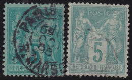France   .   Y&T    .    75  2x     .     O    .      Oblitéré   .    /    .   Cancelled - 1876-1898 Sage (Type II)