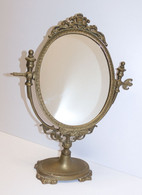 *JOLI ANCIEN MIROIR COIFFEUSE PIVOTANT PSYCHE EN LAITON A POSER DECO XXe    E - Mirrors