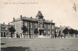 Chapelle-lez-Herlaimont  Hotel De Ville Animée Cyclistes Voyagé En 1909 - Chapelle-lez-Herlaimont