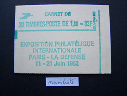 2155-C4a CONF. 8 CARNET NUMEROTE FERME 20 TIMBRES SABINE DE GANDON 1,60 ROUGE PHILEXFRANCE 82 - Moderne : 1959-...