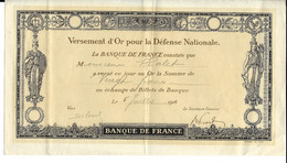 BANQUE De FRANCE - Bon De VERSEMENT D'OR Pour La DÉFENSE NATIONALE - 1916 - Other & Unclassified