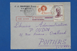 AZ9 MADAGASCAR  BELLE LETTRE PRIVEE 1946 PETIT BUREAU MANUJA   A POITIERS  FRANCE  + + AFFRANCH. INTERESSANT - Lettres & Documents