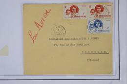 AZ9 MADAGASCAR  BELLE LETTRE AVION  1937 PETIT BUREAU MANJUNGA   A  POITIERS   FRANCE  + + AFFRANCH. INTERESSANT - Cartas & Documentos