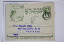 AZ9 MADAGASCAR  BELLE LETTRE ENV. POSTALE ENTIER RR  1932 TANANARIVE   A  TOULOUSE  FRANCE  + + AFFRANCH. INTERESSANT - Covers & Documents