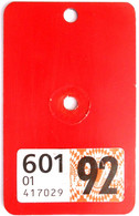 Velonummer Vignette Zürich ZH 1992 (Code 01 = Zürich) - Placas De Matriculación