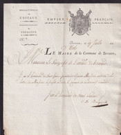 183/37 - Document Imprimé Avec Entete Illustrée - Le Maire De La Commune De BEVEREN 1806 Vers TERMONDE - 1794-1814 (Periodo Francese)