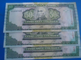 HAITI , P 267b , 50 Gourdes  , 2003, AU UNC Presque Neuf , 3 Consecutive Notes - Haïti