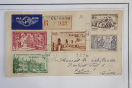 C  AOF DAHOMEY BELLE LETTRE  RECOM. RARE 1948 COTONOU  A MALMO SUEDE+ SERIE PA 6. 7. 8  + AFF. PLAISANT - Brieven En Documenten