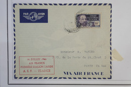 AZ10 AEF BELLE LETTRE 1945 1ER VOL AIR FRANCE BRAZZAVILLE  A   PARIS  FRANCE ++ N°61  10F ++ AFFRANCH. PLAISANT - Covers & Documents