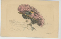 FEMMES - FRAU - LADY -  MODE - CHAPEAUX - Jolie Carte Fantaisie Portrait Femme Avec Chapeau Signée A. WUCAUD ? - Fashion
