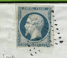 L.S.C. 1854 De Marmande (Lot Et Garonne)  Timbre Empire Bleu Laiteux Non Dentelé Oblitéré Pour Bordeaux V.SCANS - 1849-1876: Klassik