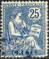 Crète 1902. Bureaux Français ~ YT 9 - - 25 C. Type Mouchon - Oblitérés