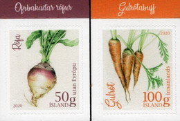 Iceland - 2020 - Vegetables - Carrot And Beet - Mint Self-adhesive Stamp Set - Unused Stamps