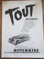 1938  Publicité   Voiture Ancienne  Auto HOTCHKISS       Illustrateur J JACQUELIN - Alcools