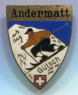 Ski Skiing - Andermatt Switzerland, Vintage Pin Badge Abzeichen, Enamel - Sports D'hiver