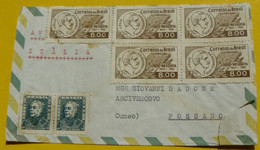 BRAZIL 1964 _ ENVELOPE  LETTER + 7 BEAUTIFUL  STAMPS  NOT STAMPED,  TRAVELED  TO  BISHOP  OF  FOSSANO - CUNEO  ( ITALY ) - Cartas