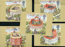 GRANDE BRETAGNE - OUVERTURE DU NOUVEAU THEATRE "SHAKESPEARE'S GLOBE" - CARTE MAXIMUM - N° Yvert 1826/1830 !! - Cartes-Maximum (CM)