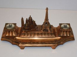 *ANCIEN ENCRIER DOUBLE SOUVENIR DE PARIS TOUR EIFFEL SACRE COEUR Régule Cuivré     E - Inkwells