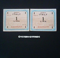 Italy 1943: 2 X 1 Lira With Consecutive Serial Numbers - Occupation Alliés Seconde Guerre Mondiale
