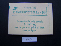 2318-C1 CONF. 8 CARNET DATE DU 30.7.84 FERME 20 TIMBRES LIBERTE DE GANDON 1,70 VERT CODE POSTAL (BOITE B) - Modernes : 1959-...