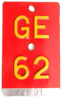 Velonummer Genf Genève GE 62 - Plaques D'immatriculation
