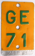 Velonummer Mofanummer Genf Genève GE 71, Gelb - Number Plates