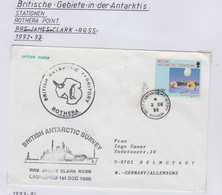 British Antarctic Territory (BAT) 1992 Cover Ship Visit RRS James Clark Ross  Ca Rothera 2 DE 1992 (RH188) - Lettres & Documents