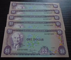 JAMAICA , P 68Ab , 1 Dollar , 1987, UNC  Neuf , 5 Notes - Jamaique