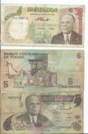 TUNISIE - BANQUE CENTRALE DE TUNISIE - Lot De 3 Billets De 5 Dinars - Tunisia
