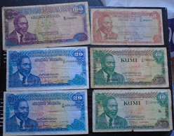 KENYA , P 15 16 17 18,  5 + 10 + 20 + 100 Shillings , 1978 ,  Dirty Well Used , 6 Notes - Kenia