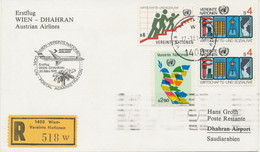 UNO VIENNA 1981, Superb Rare Registered First Flight With Austrian Airlines (AUA) "VIENNA (UNO) - Dhahran, Saudi Arabia" - Cartas