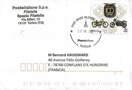 Timbre Seul Sur Lettre 100 Ans De La Marque Moto Guzzi (moto) Oblitération De Torino Du 27/06/2022, B Zona 1 - 2021-...: Storia Postale