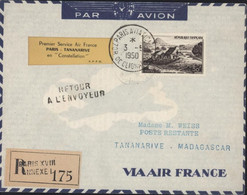 Aviation Recommandé YT 843 Seul Sur Lettre Vignette 1er Service Air France Paris Tananarive En Constellation - 1927-1959 Covers & Documents