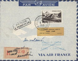 Aviation Recommandé Vignette Liaison Aérienne Directe Paris Lomé Par Air France A.P.F.C. YT 843 Seul Sur Lettre - 1927-1959 Briefe & Dokumente