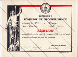 Hommage De Reconnaissance - RESISTANT - Bataillon D - Guerre 40/45 - Liège - Résistance  (B312) - 1939-45